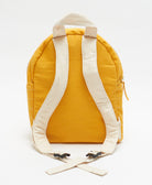 fair trade certified organic cotton yellow and white backpack with hand stitched details