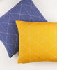 yellow and blue geometric kantha stitch throw pillows handmade by Anchal artisans