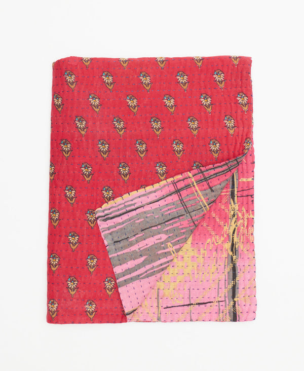 pink abstract small kantha quilt 