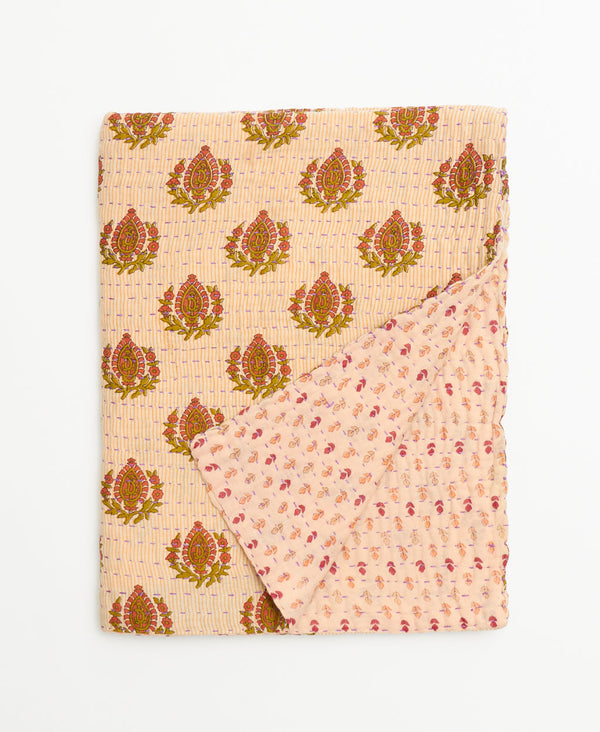 pink paisley small kantha quilt 