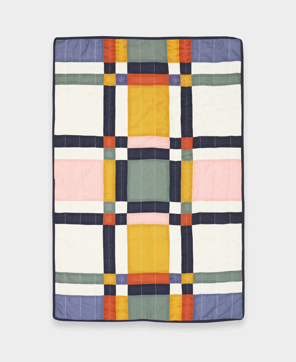 small quilted plaid throw with colorful checkered design handcrafted in India by Anchal artisans