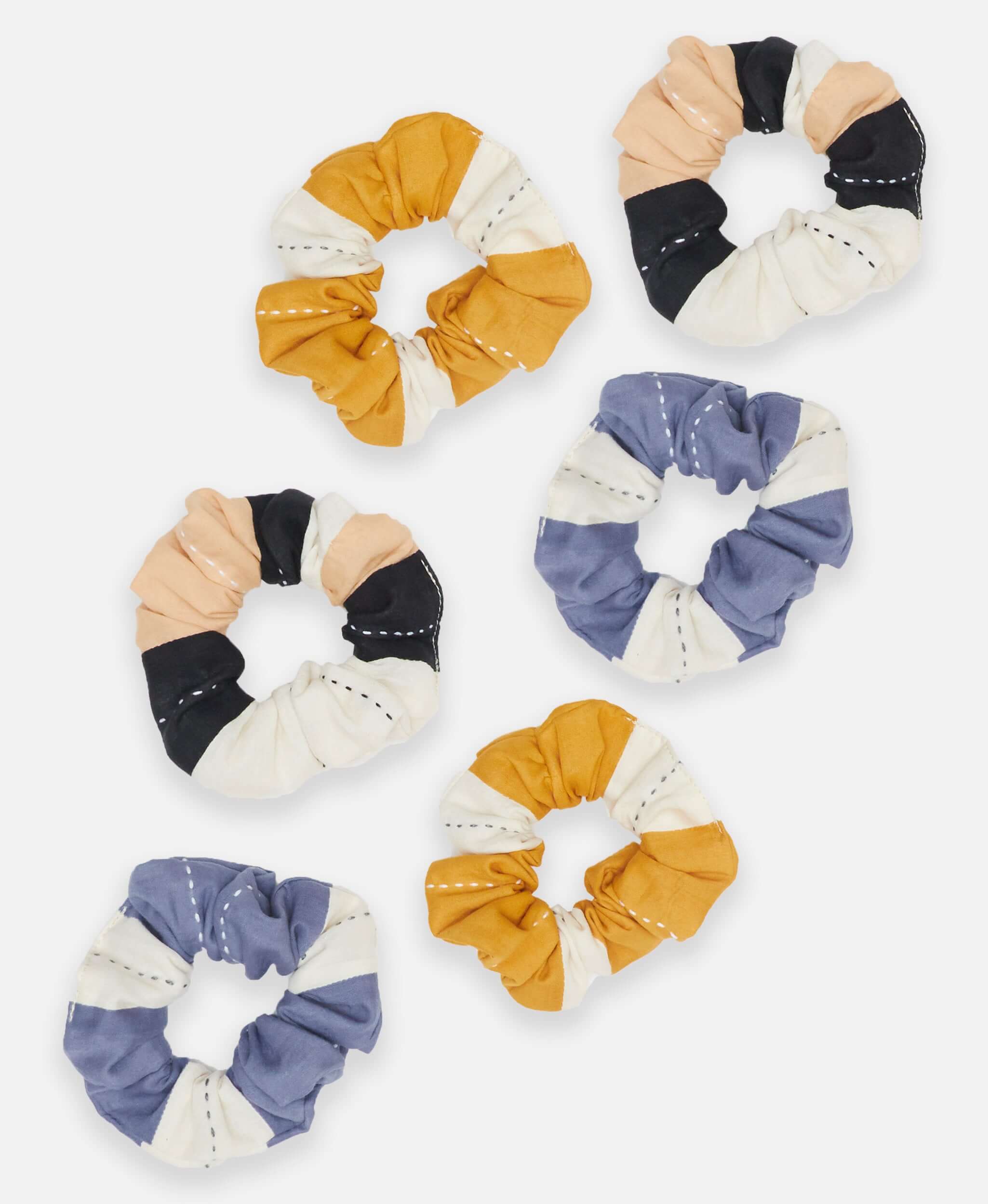 stripe scrunchies made from organic cotton and non-toxic dyes in India by Anchal artisans