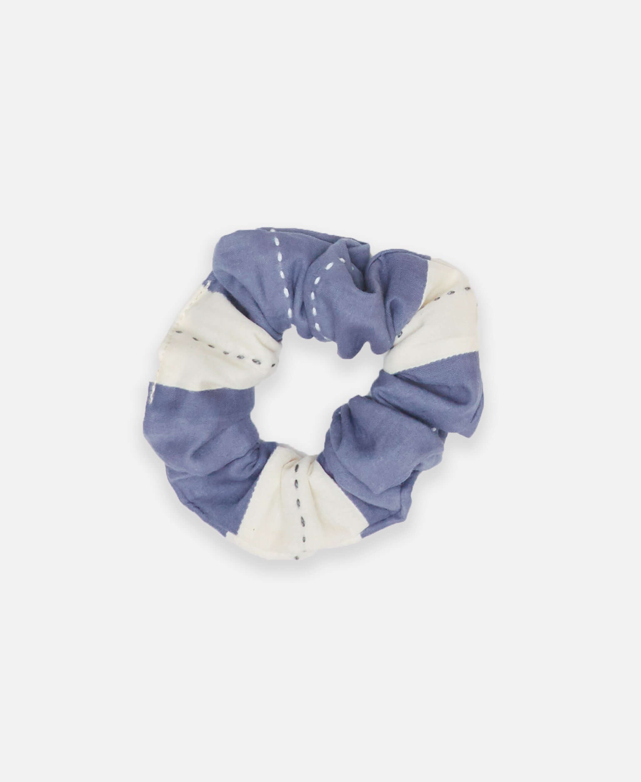 organic cotton striped scrunchie in blue and white stripes by Anchal Project