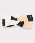 stripe twist headband in unique black, tan and white colorblocking stripes