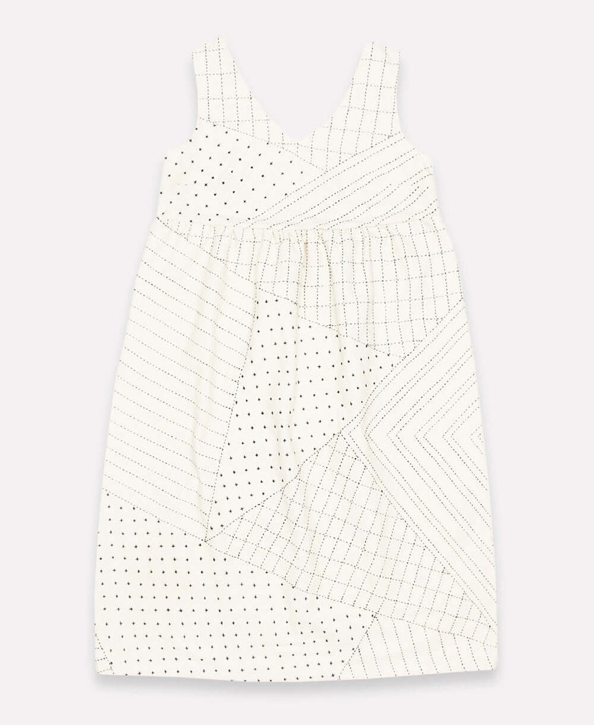 structured canvas midi tie back tank dress in ivory ethically made in India by Anchal artisans