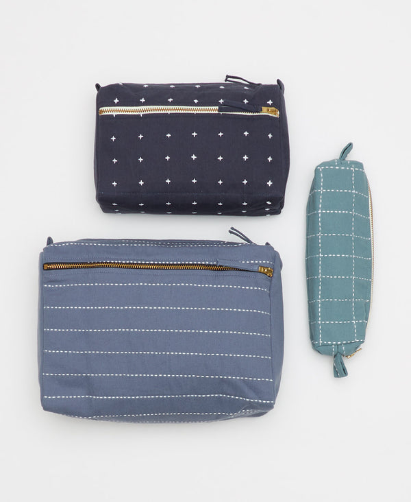 small medium and large toiletry bags gift set ethically made from 100% organic cotton