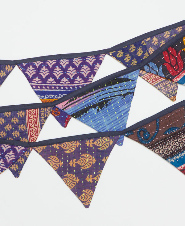 triangle scrap fabric reusable cotton party garland in blues and purples