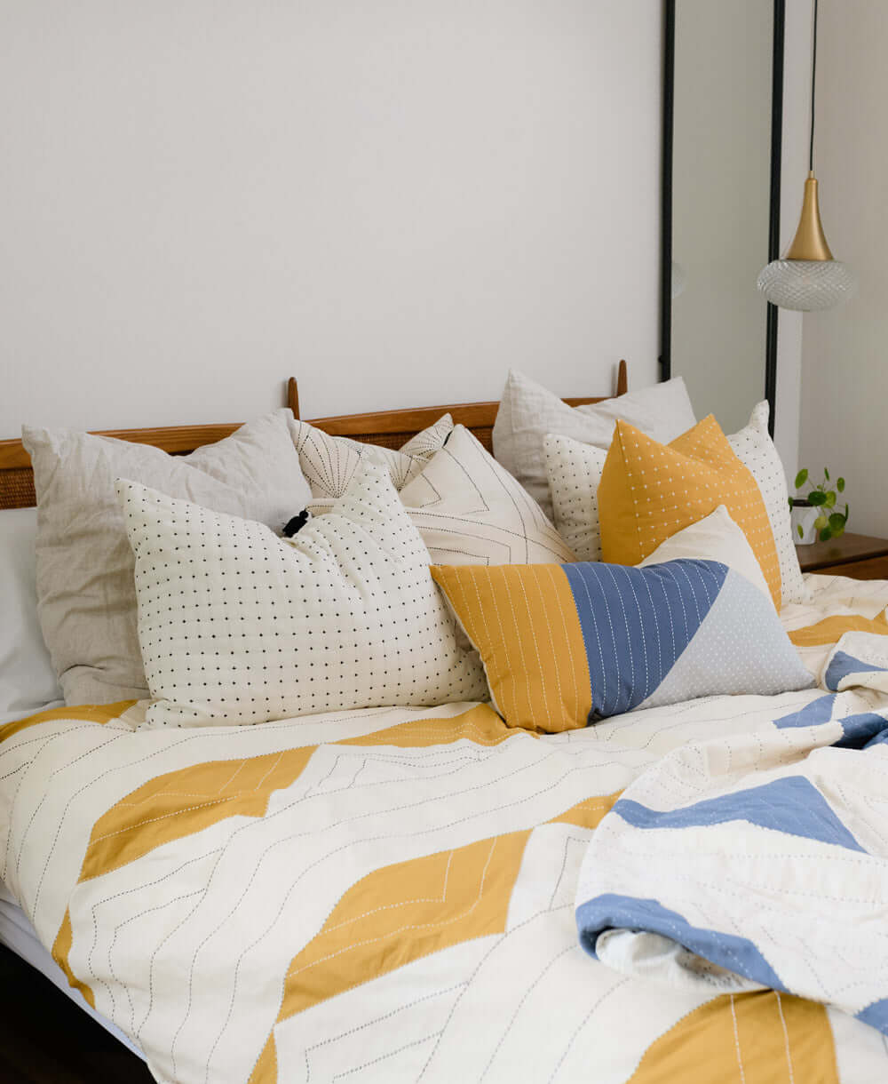 organic cotton ivory and yellow triangle duvet cover by Anchal Project