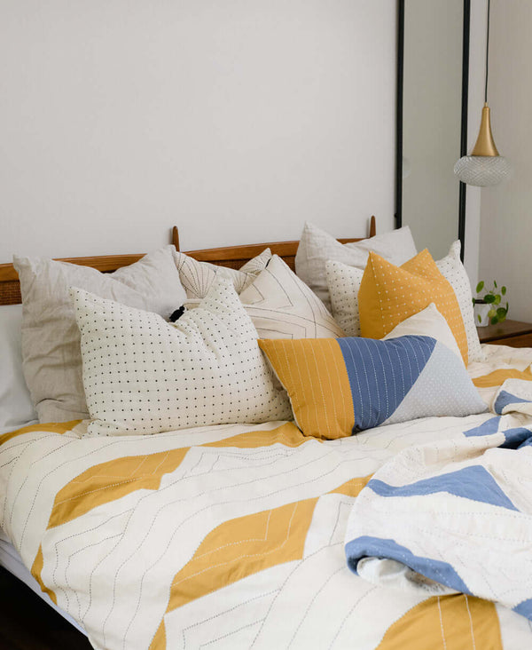organic cotton ivory and yellow triangle duvet cover by Anchal Project