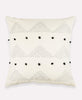 Embroidered triangle throw pillow with black pom poms