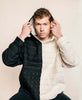 quilted organic cotton hoodie with geometric design in black and white