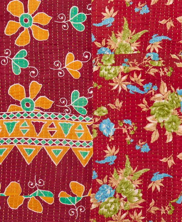 Eco-friendly quilt throw created using repurposed vintage cotton saris 