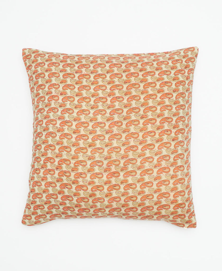 traditional orange and beige paisley patterned soft cotton throw pillow