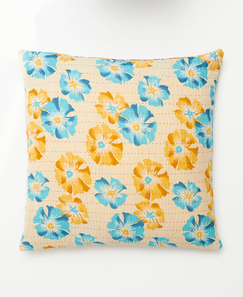 reversible kantha pillow made from upcycled vintage patterns for a modern boho look