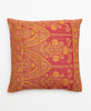 Burgundy vintage kantha throw pillow featuring a muted yellow vintage floral design 
