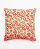 Cream vintage Kantha throw pillow featuring a red and tan design 