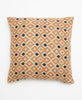 Beige and brown ikat print vintage kantha throw pillow 
