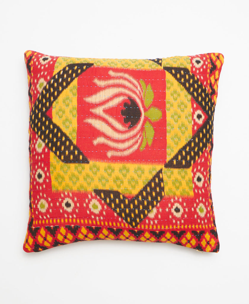 Multi colored, multi print vintage kantha throw pillow in bold patterns and colors 