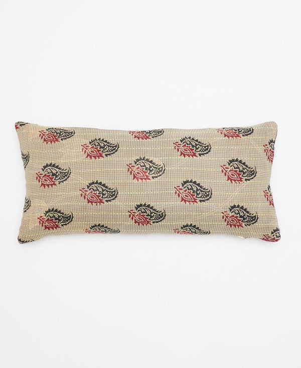 fairtrade beige black and red traditional patterned cotton lumbar accent pillow