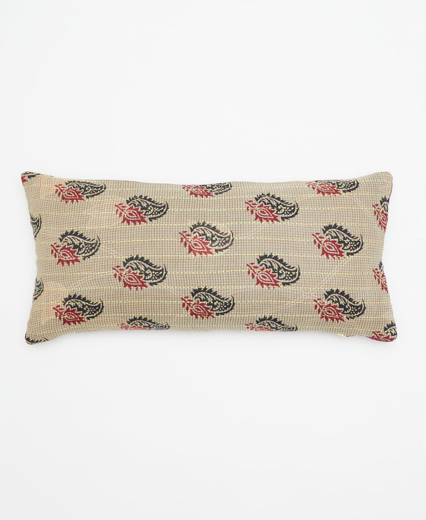 fairtrade beige black and red traditional patterned cotton lumbar accent pillow
