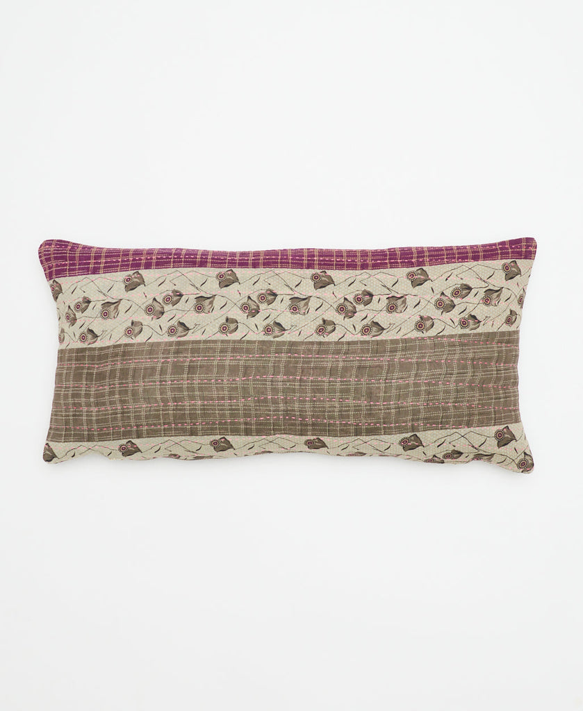 purple, cream, and grey striped sustainable cotton lumbar pillow