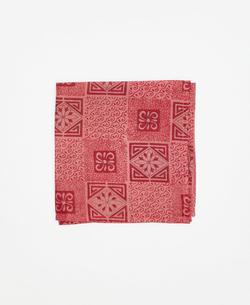pink and red geometric pocket square made of recycled vintage silk saris