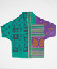 Purple and teal abstract print artisan-made cocoon jacket featruing Kantha stitching 