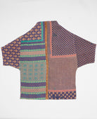 Deep purple and beige artisan-made cocoon jacket featruing Kantha stitching 