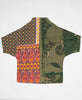 Forest green, yellow, and red abstract print artisan-made cocoon jacket featruing Kantha stitching 